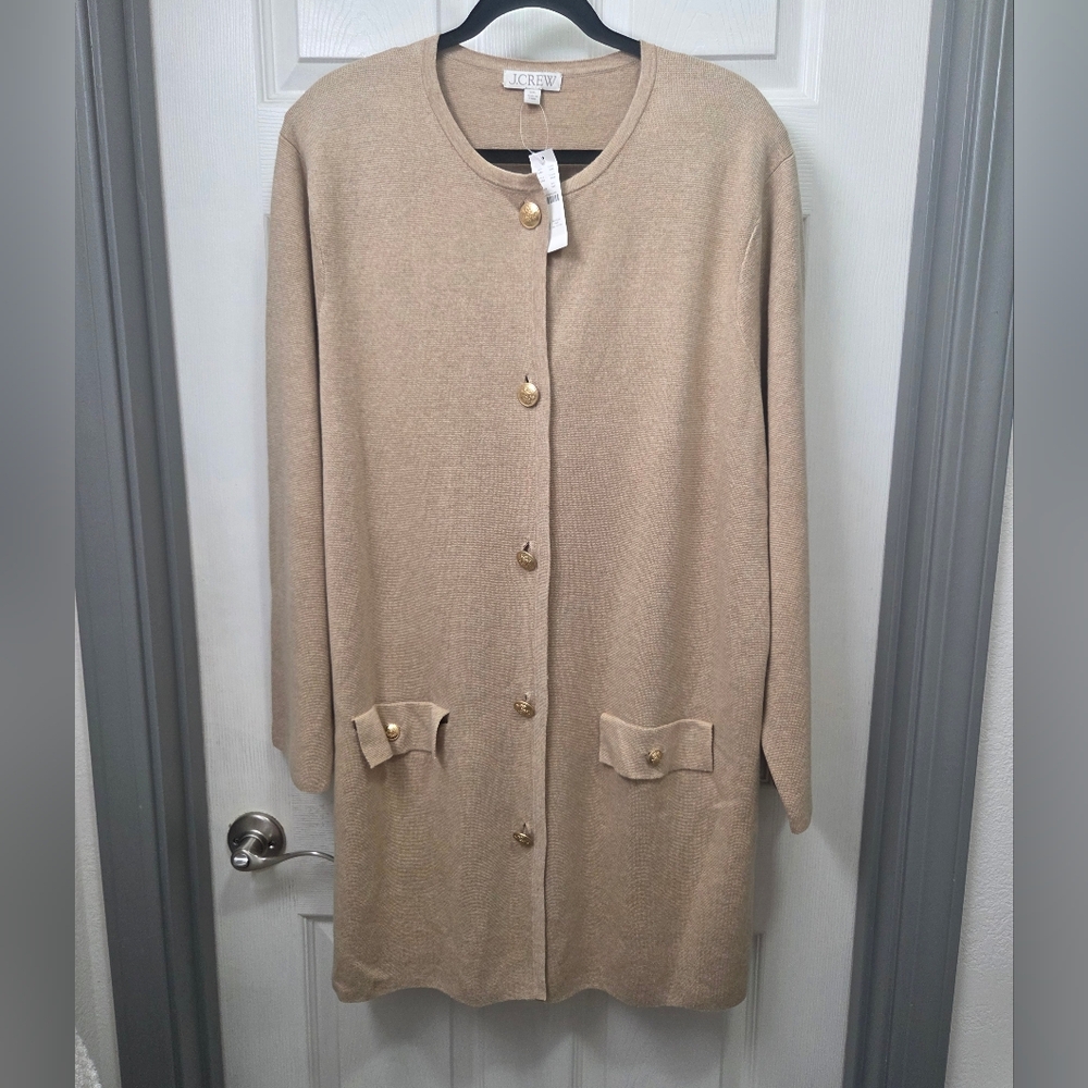 J. Crew Tan Cotton Cardigan with Gold Buttons Old Money Sophisticated Size XXL - Picture 3 of 10
